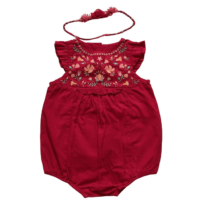 Ensemble barboteuse rouge brodée + bandeau SERGENT MAJOR – 18M