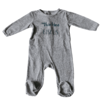 Pyjama velours gris Mini machine à bisous  – 6M