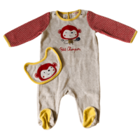 Pyjama velours beige avec bavoir intégré DPAM – 6M