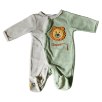 Pyjama velours vert et blanc motif lion LES CHATOUNETS – 0M